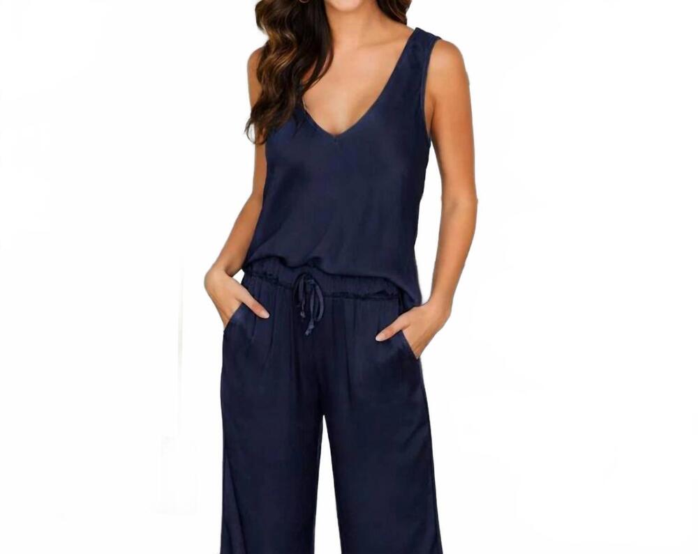 NEW MILIO MILANO wide strap italian viscose v-neck tank top in blue